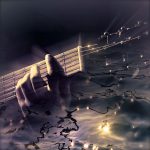 Image showing a guitar player superimposed on a water scene